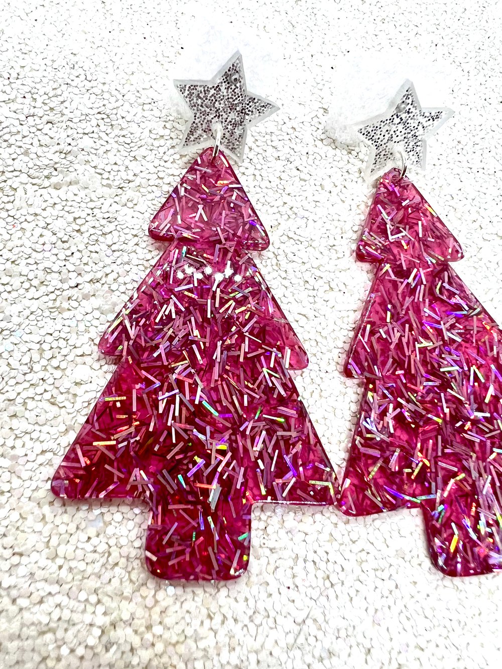 Oh Christmas tree pink glitter earrings