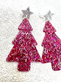 Image 2 of Oh Christmas tree pink glitter earrings