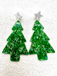 Image 1 of Oh Christmas tree green glitter earrings 