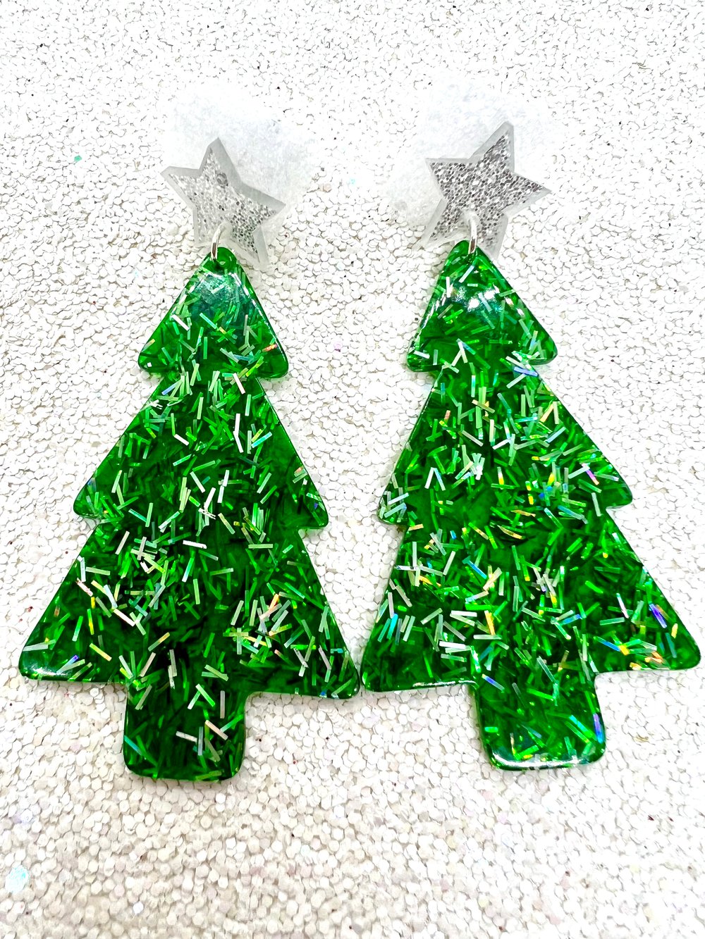 Oh Christmas tree green glitter earrings 