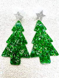 Image 2 of Oh Christmas tree green glitter earrings 