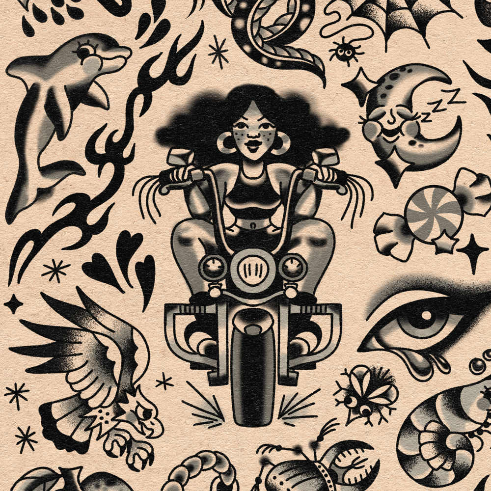 A2 Black and Grey Tattoo Flash Print