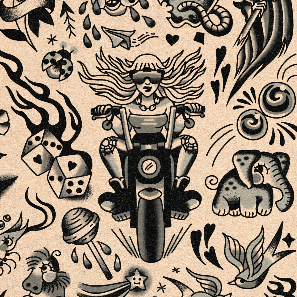 A2 Black and Grey Tattoo Flash Print