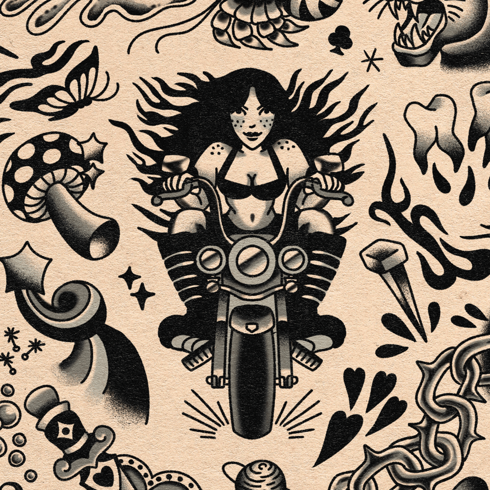 A2 Black and Grey Tattoo Flash Print