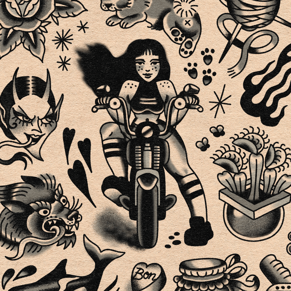 A2 Black and Grey Tattoo Flash Print