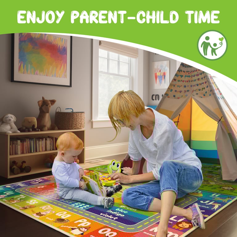 Xuzrdaa Kids ABC Play Rug, Car Rug Play Mat, Road Rug - Play Learn and Have Fun Safely Image 3