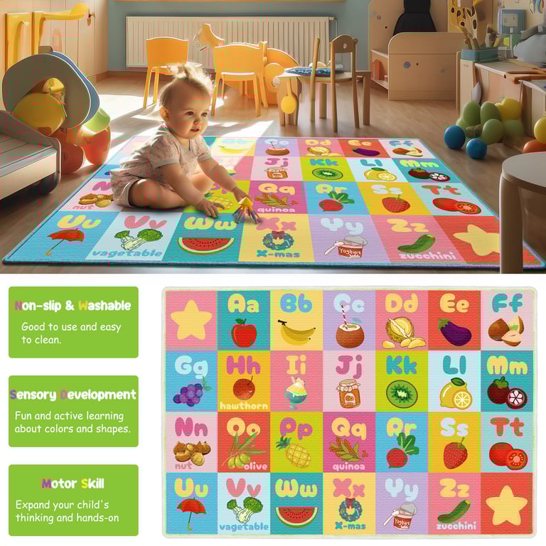 Xuzrdaa ABC Kids Play Rug, Car Rug Play Mat, Road Rug - Play Learn and Have Fun Safely Image 2