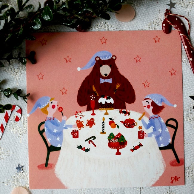 Collection "Barnabé l'ours de Noël": illustration "repas de fête"