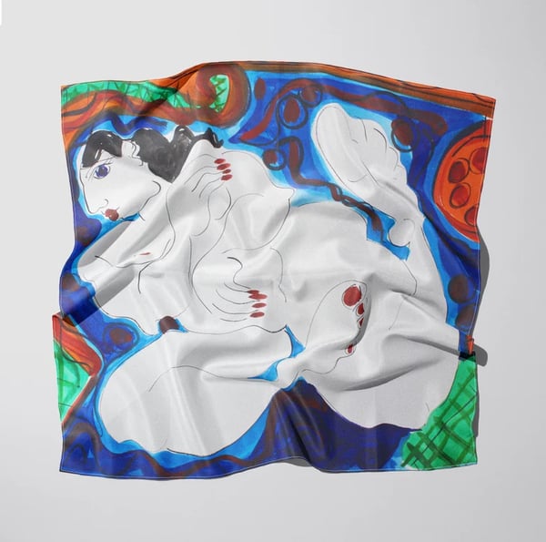 Image of Silk Crape de Chine  figurative scarf 