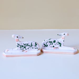 Image of Whippet Ornaments - chromium laying down splattered
