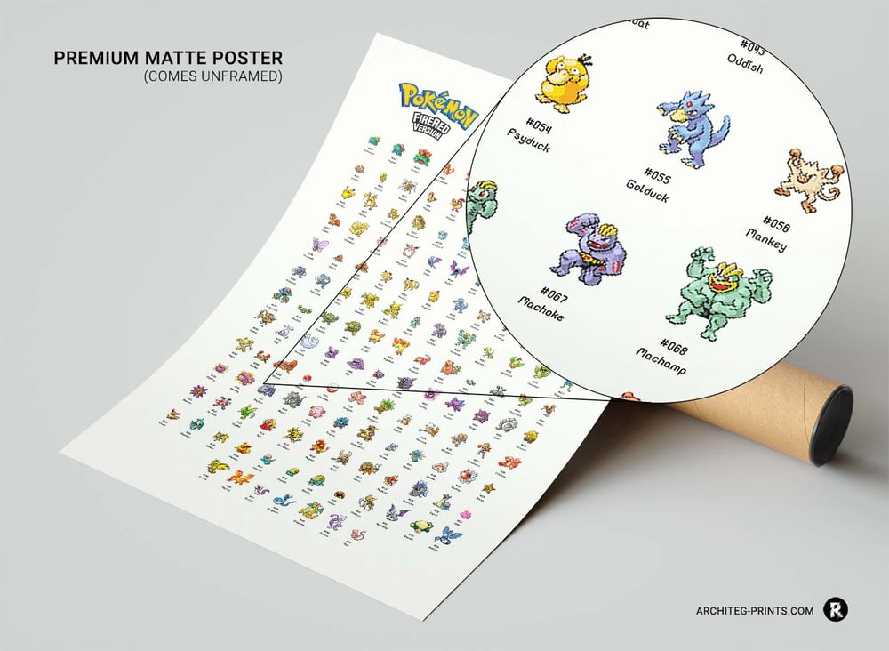 Pokemon Fire Red / Leaf Green Sprite Game Poster Print