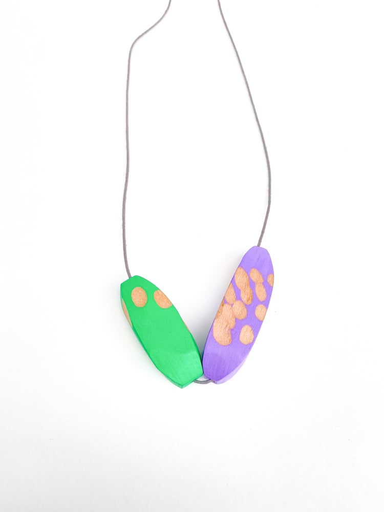 Image of Wooden pendants - green and purple