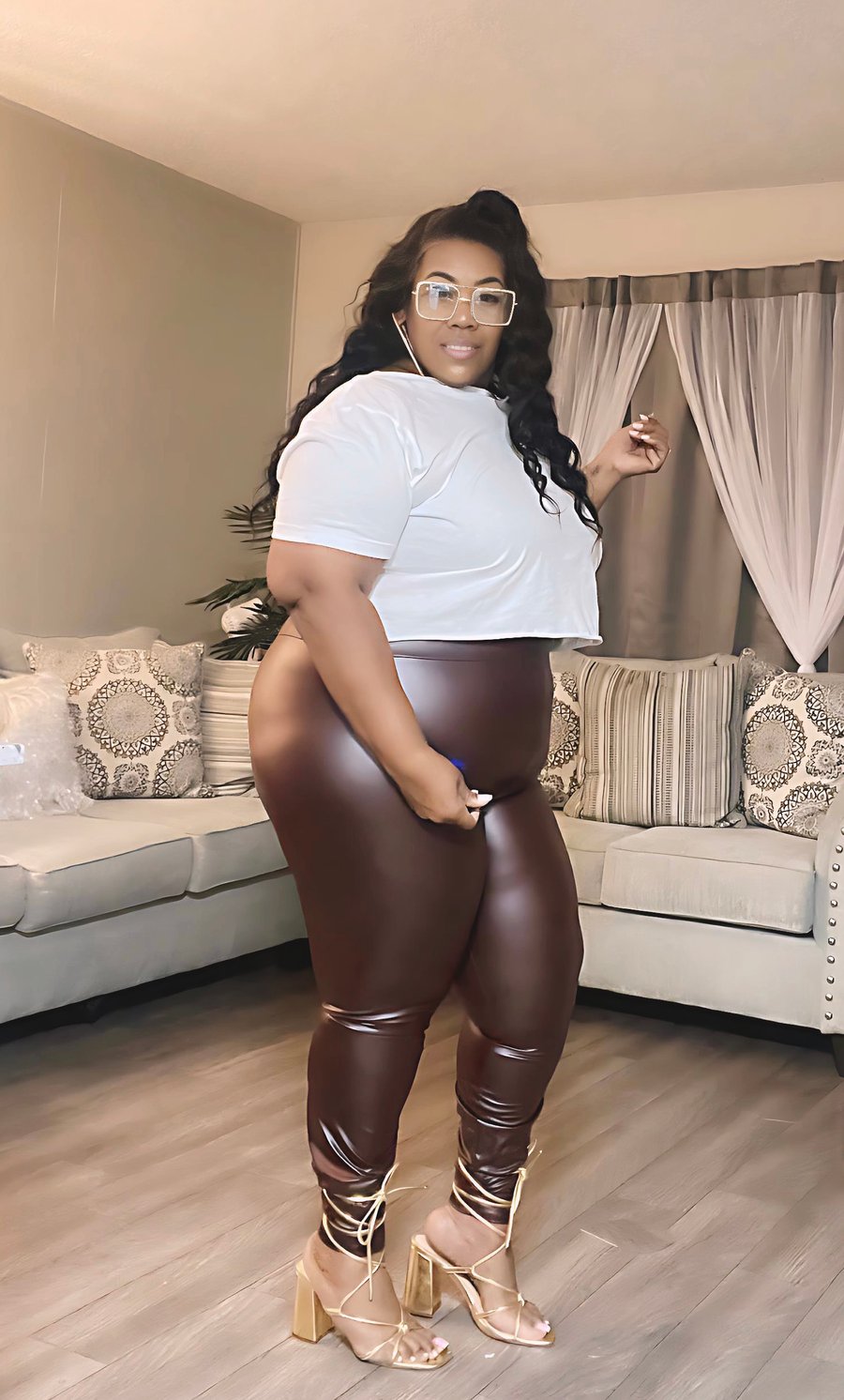 Image of 3pack PLUS SIZE FAUX LEATHER HIGHWAIST LEGGINGS-CHOCOLATE