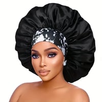 Image 2 of Large Satin Hair Bonnets For Women Braids (Hair Cap With Floral Pattern Wide Elastic Band)