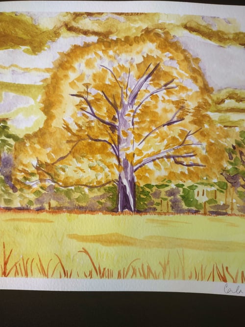 Image of "Golden Solitude" Original Watercolor Painting