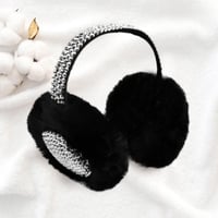 Image 1 of Rhinestone Faux Fur Foldable Earmuffs for Women, Holiday Gift Accessories