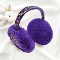 Image 4 of Rhinestone Faux Fur Foldable Earmuffs for Women, Holiday Gift Accessories