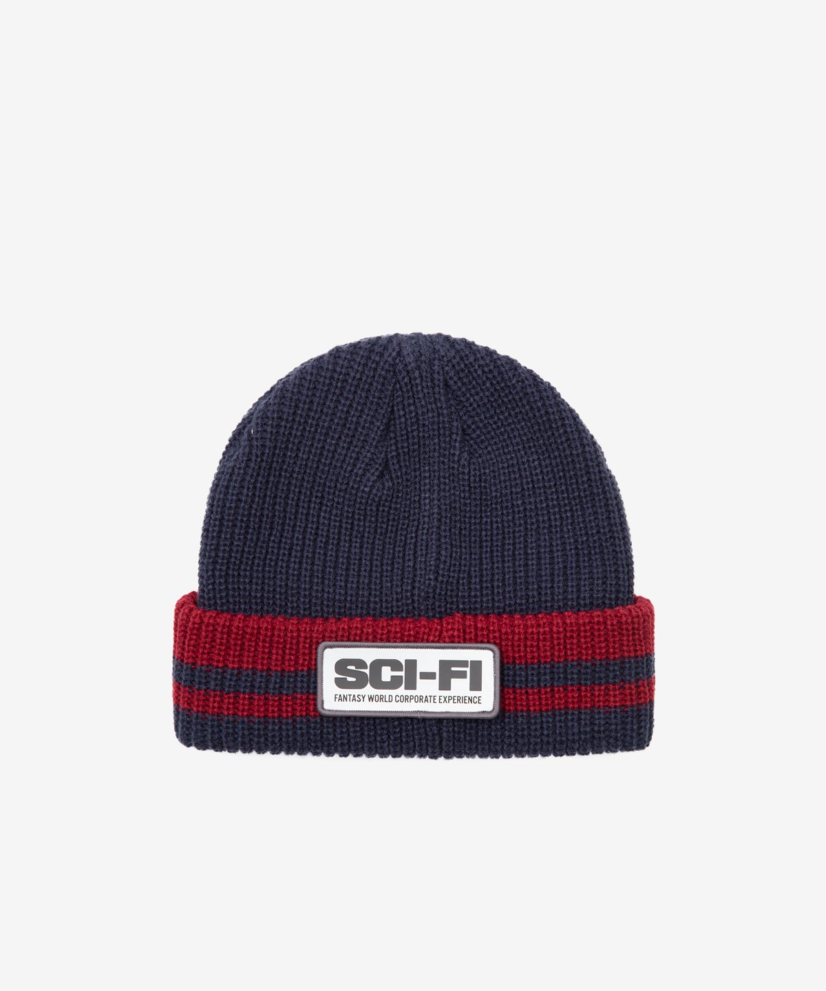 Image of SCI-FI FANTASY_REFLECTIVE STRIPE BEANIE :::NAVY/RED:::
