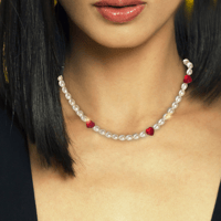 Image 5 of Pearl and Red Heart Necklace and Bracelet Set