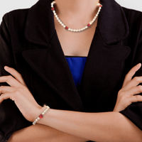 Image 1 of Pearl and Red Heart Necklace and Bracelet Set