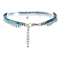 Image 3 of Turquoise Leather and Silver Chain Choker with Spiral Charm