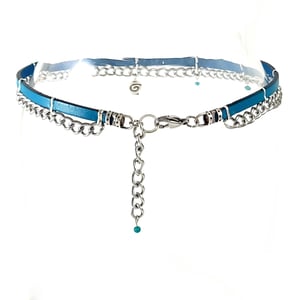 Image of Turquoise Leather and Silver Chain Choker with Spiral Charm