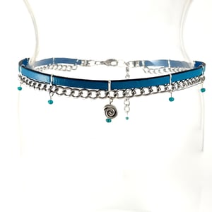 Image of Turquoise Leather and Silver Chain Choker with Spiral Charm