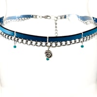 Image 2 of Turquoise Leather and Silver Chain Choker with Spiral Charm