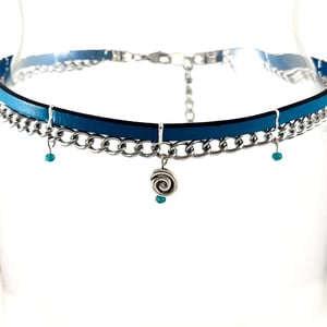 Image of Turquoise Leather and Silver Chain Choker with Spiral Charm