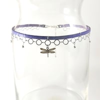 Image 1 of Lavender Leather and Silver Choker with Sterling Dragonfly