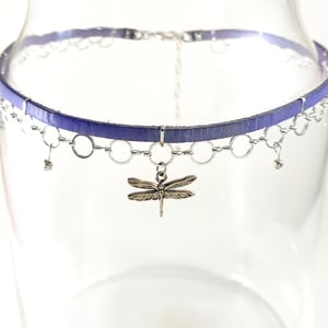 Image of Lavender Leather and Silver Choker with Sterling Dragonfly