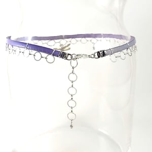 Image of Lavender Leather and Silver Choker with Sterling Dragonfly