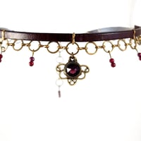 Image 2 of Brown Leather and Brass Choker with Purple Crystal