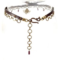 Image 3 of Brown Leather and Brass Choker with Purple Crystal