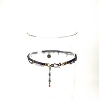 Image 3 of Black Leather and Brass Choker with Flower Charm