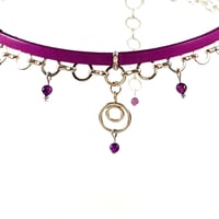 Image 2 of Purple Leather and Silver Choker with Double Circle Charm
