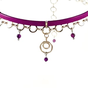 Image of Purple Leather and Silver Choker with Double Circle Charm