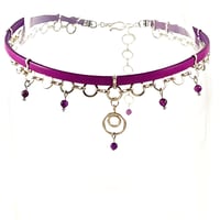 Image 1 of Purple Leather and Silver Choker with Double Circle Charm