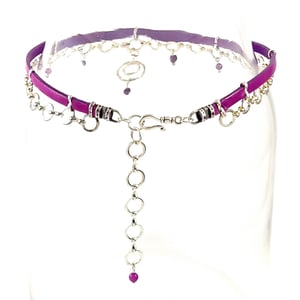 Image of Purple Leather and Silver Choker with Double Circle Charm