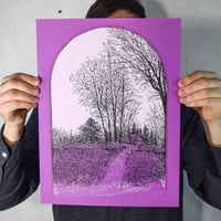 Image 1 of 'Old Barn' Screen Print on Bright Pink