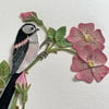 Long-tailed tit on Wild Rose - Original Artwork