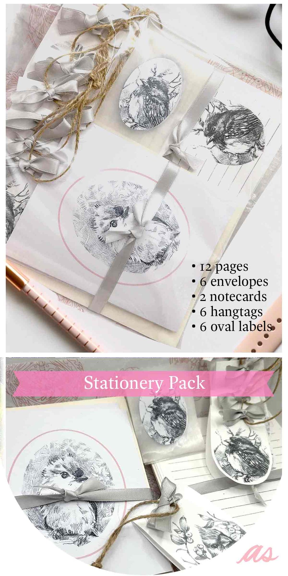 Stationery Set – Graphite bird theme