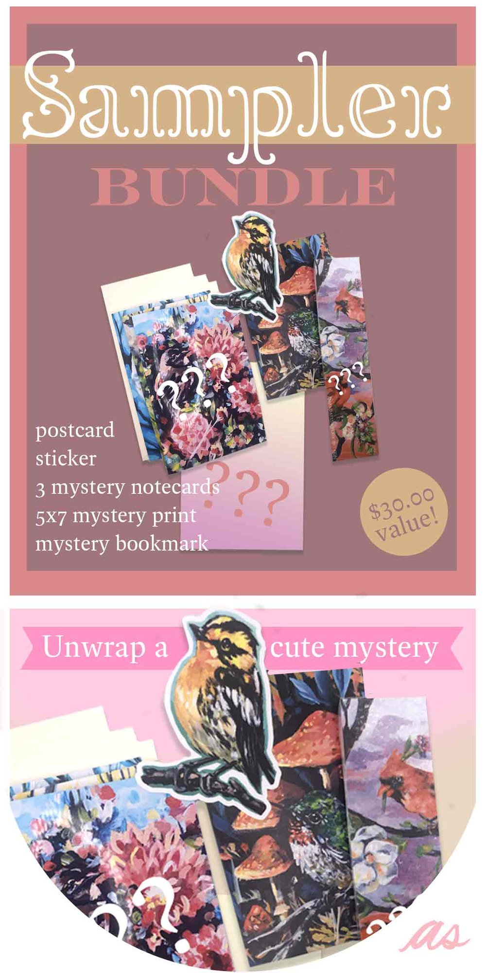 Sampler bundle! Mystery pack prints and cards 