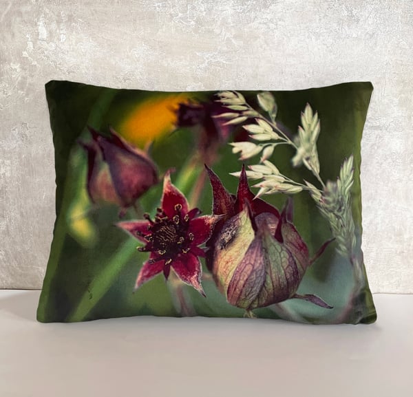 Image of Wild meadow, printed velvet cushion
