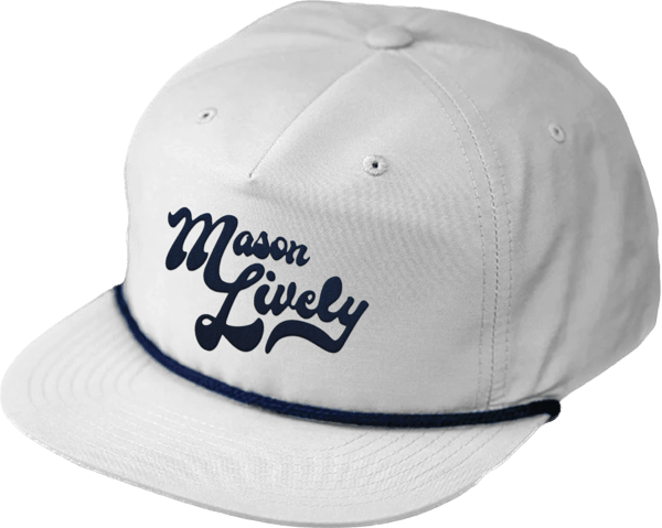 Image of White Rope Hat Navy Blue Trim