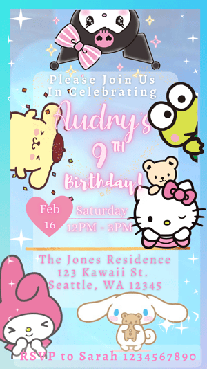 Image of Customizable Video E-invitation Kawaii Friends