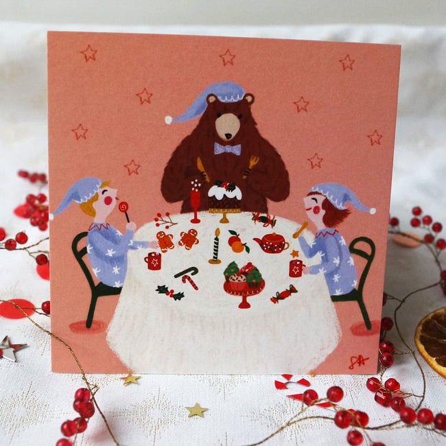 Collection "Barnabé l'ours de Noël": illustration "repas de fête"