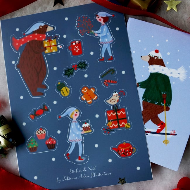 Collection "Barnabé l'ours de Noël": planche de stickers découpés