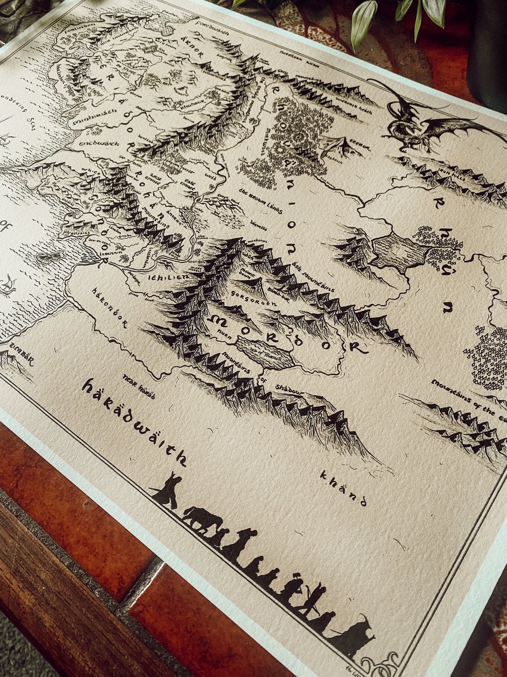 Map of middle earth A3 hand drawn print 