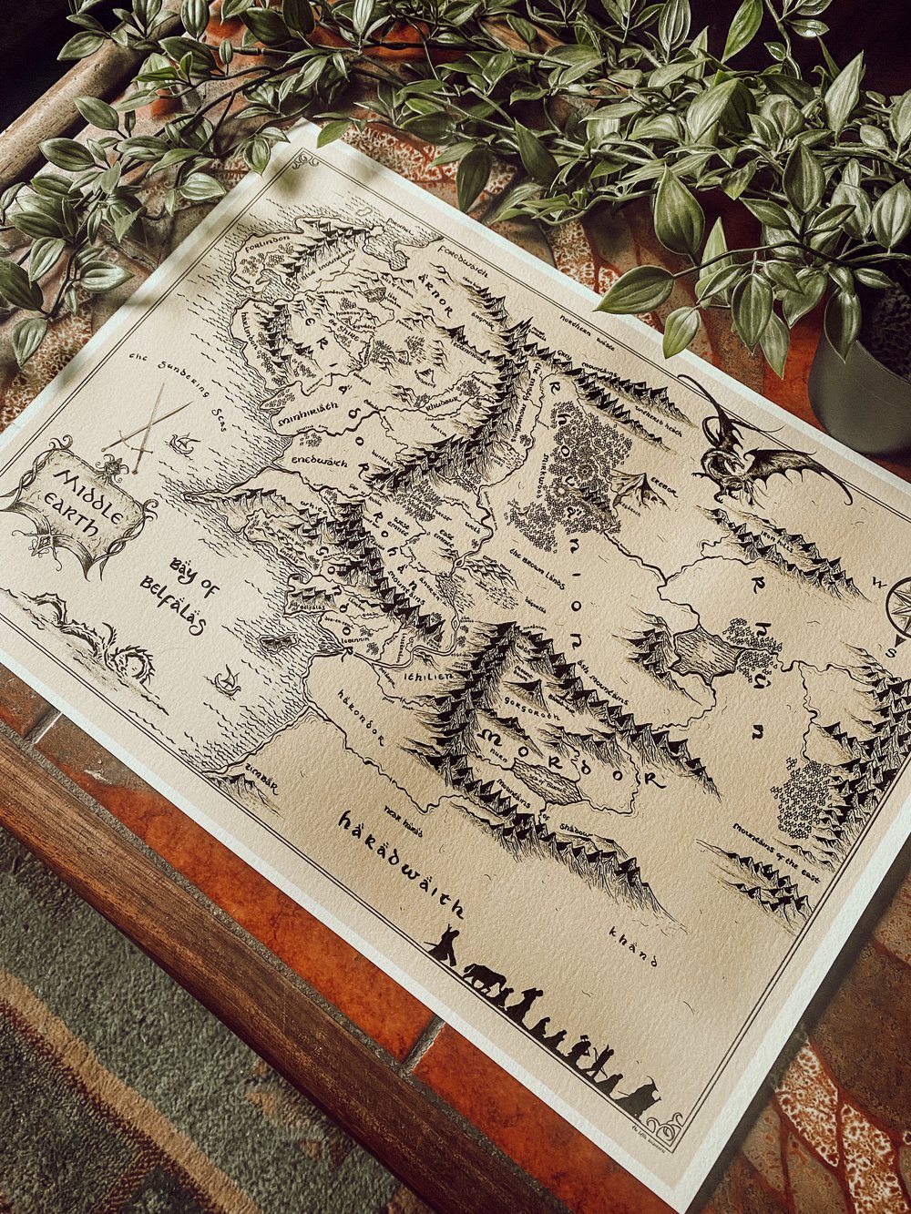 Map of middle earth A3 hand drawn print 